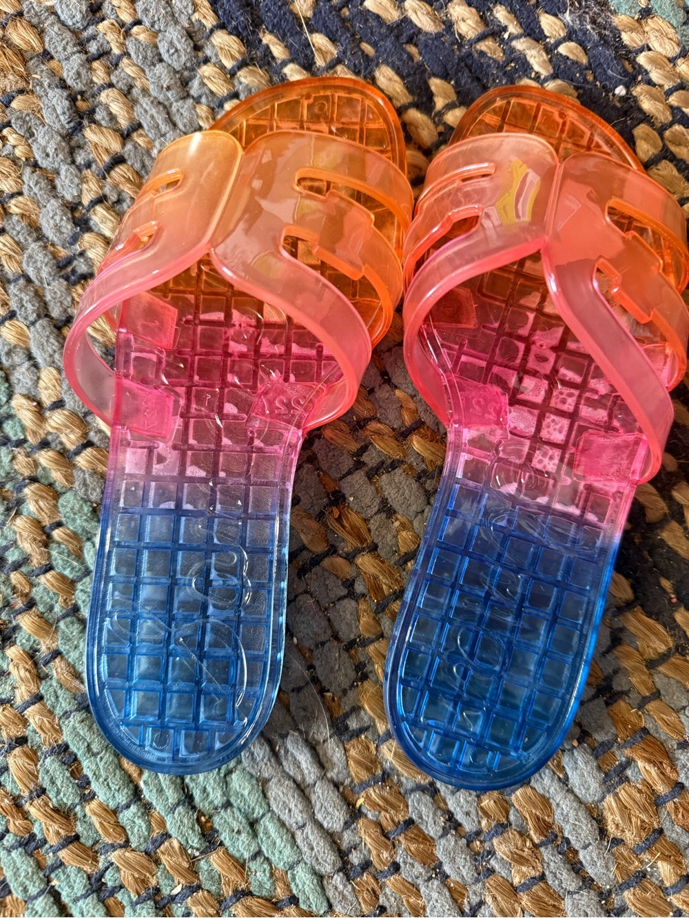 Sam Edelman Kids Color-Block Jelly Slide Sandals in Pink, Orange & Blue